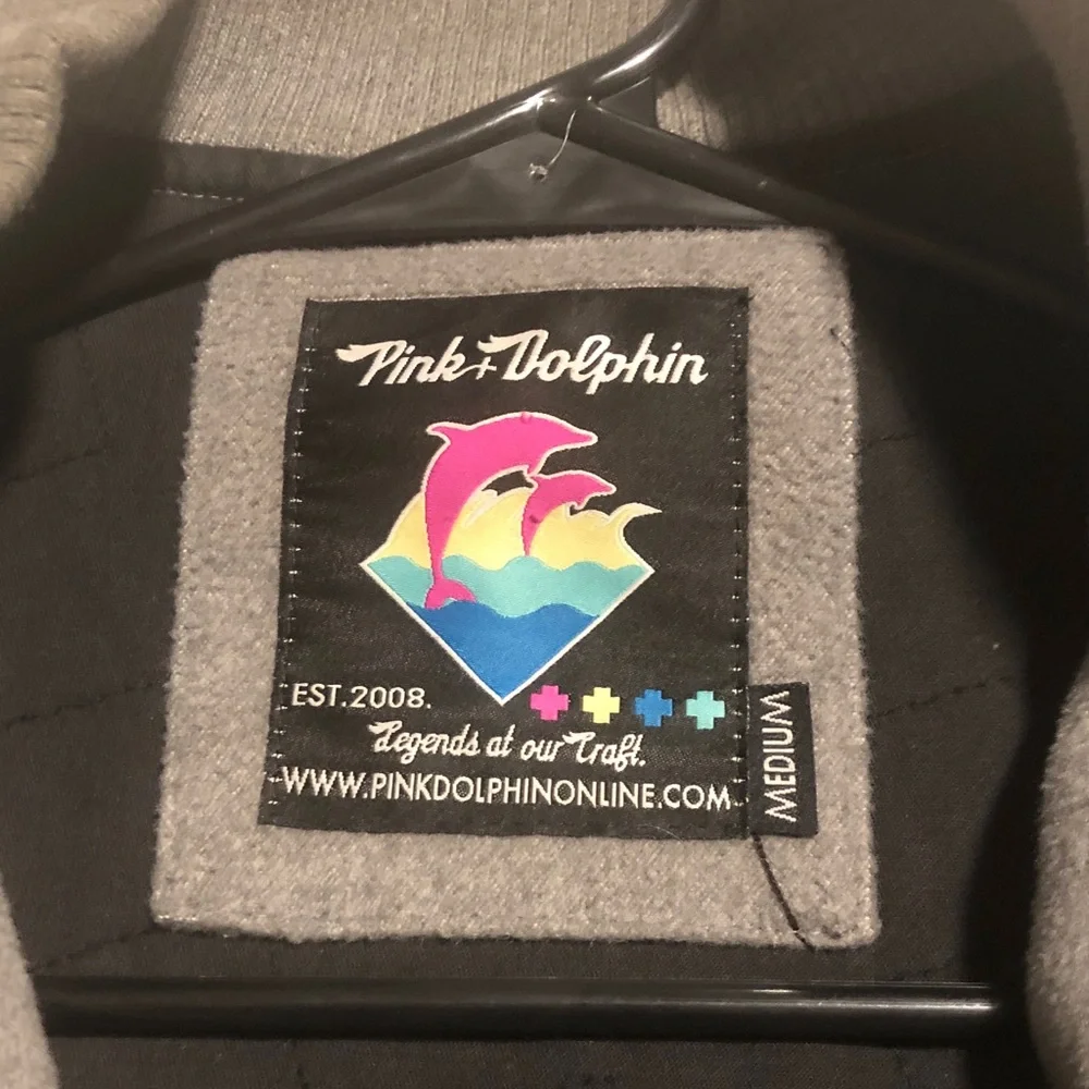 PINK DOLPHIN Unisex Adult Medium Varsity Jacket Gray & Black pls Read - Picture 3 of 7